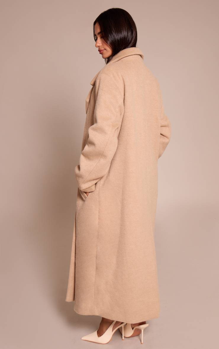 Gris Pierre Manteau Long En Laine Brossée Petite