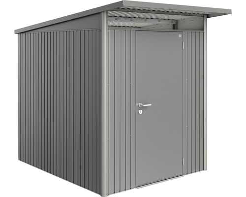Biohort AvantGarde tuinhuis met enkele deur, formaat A2, inclusief planken en gereedschapshouders, 180 x 260 cm, kwartsgrijs metallic