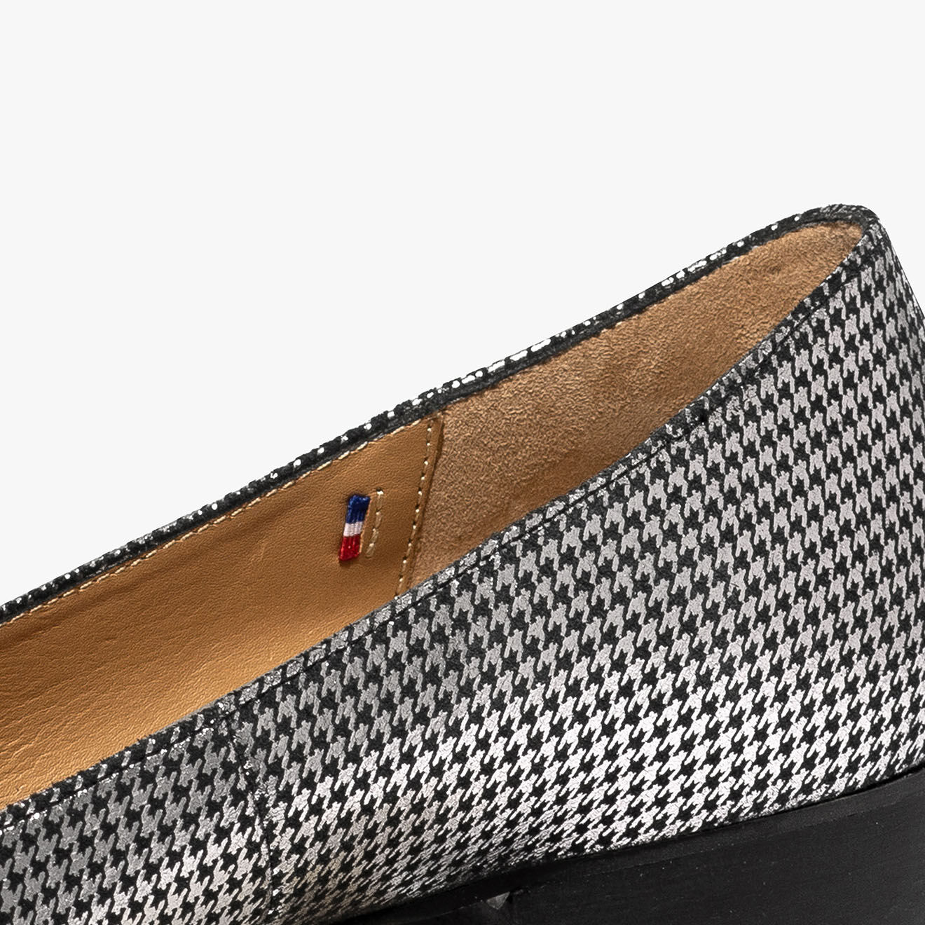 Bocage Slippers en Cuir Belgique pied-de-poule noir irisé