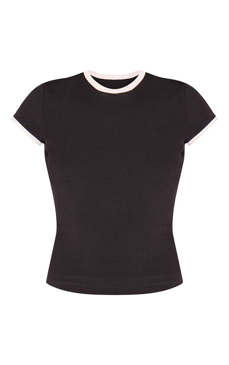 Noir T-shirt À Manches Courtes En Tissu Doux Extensible Avec Finitions Contrastées