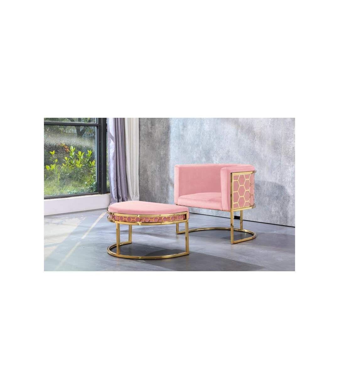 Paris Prix - Pouf Design En Velours honey 75cm Rose