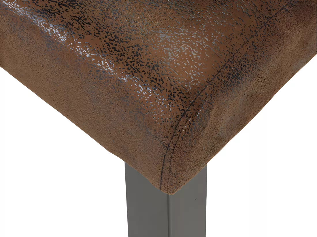 Lot de 2 tabourets de bar SANTOS - Microfibre aspect cuir vieilli - Pieds bois foncé