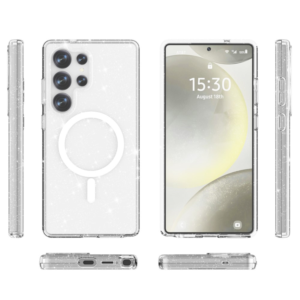 Samsung Galaxy S25 Ultra Hybrid Hardcase Hülle mit TPU Bumper Glitzer Design MagSafe-Modul - Transparent
