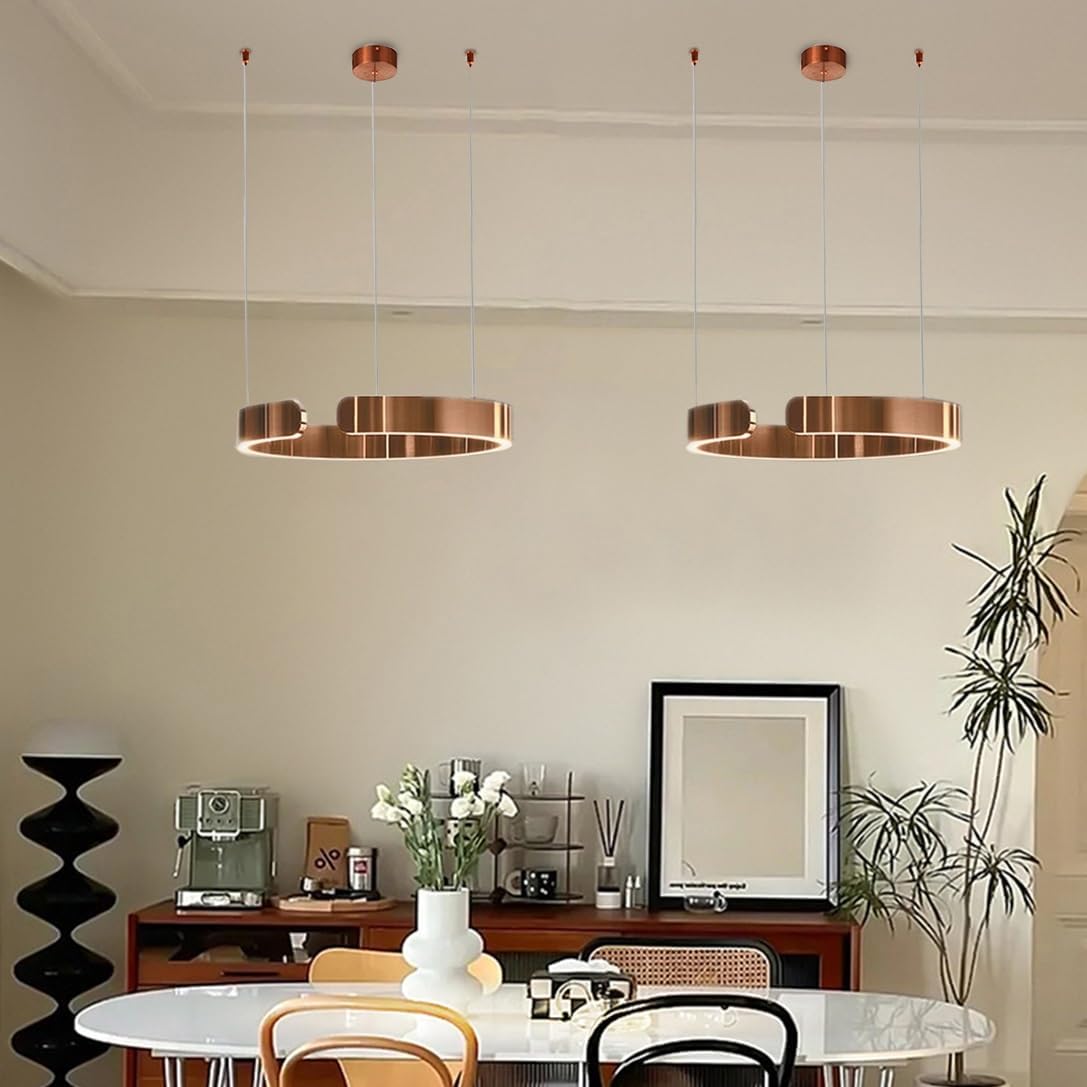 Pendelleuchte Modern LED Esstischlampe Dimmbar Hängelampe Metall Ring Hängeleuchten Höhenverstellbar Kronleuchter for Esszimmer küchen Beleuchtung wohnzimmerlampe Arbeitszimmer Deckenleuchten(Rose gol