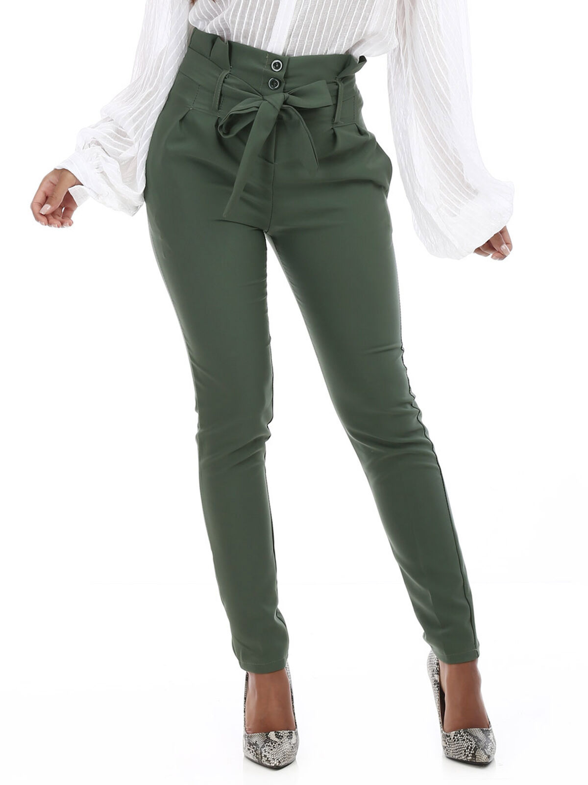 Pantalon avec ceinture à nouer- Vert clair