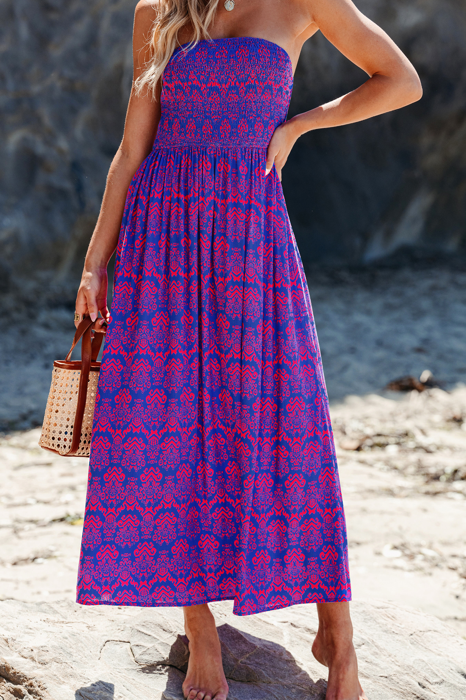 Robe maxi tube avec corsage à smocks boho
