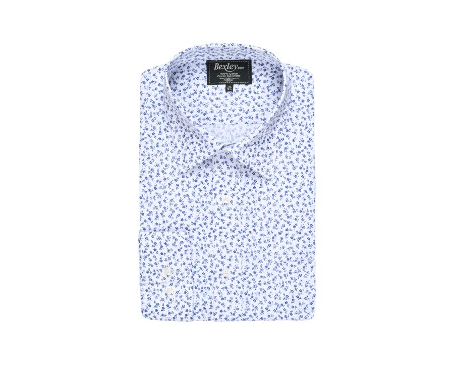 Chemise coton blanche imprimée fleurs bleues - NOÉ