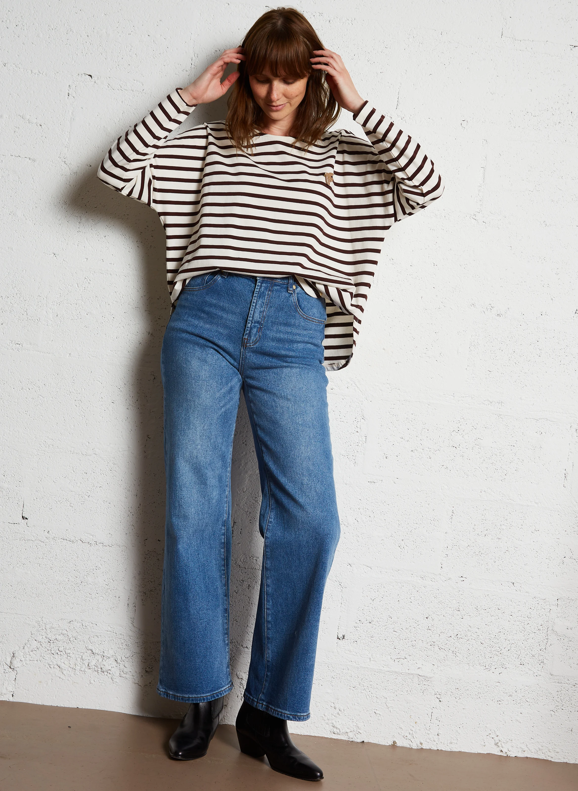 FILLY - Tee-shirt manches longues rayé en coton | Marron