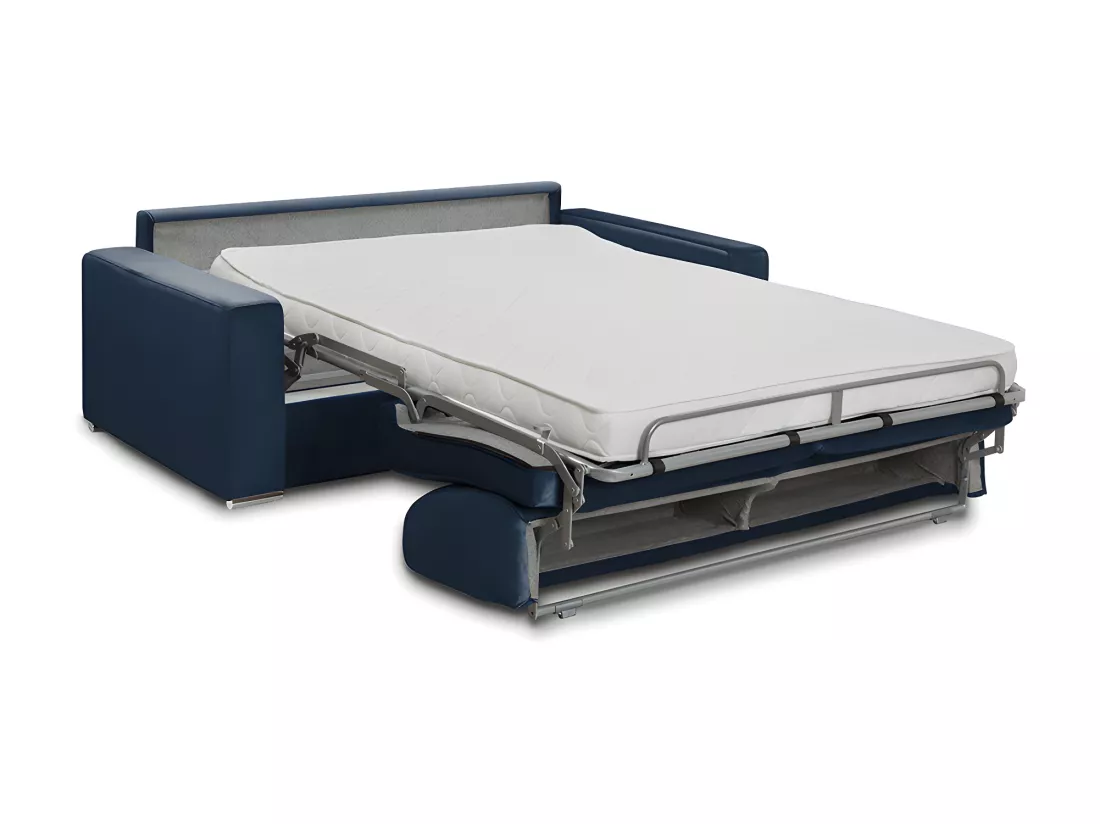 Canapé 2 places convertible express en velours bleu nuit - Couchage 120 cm - Matelas 14 cm CALIFE