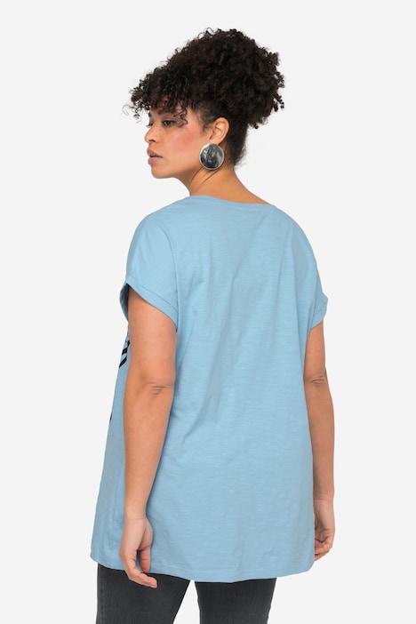 T-Shirt, oversized, XL Blüte, V-Ausschnitt, Halbarm.