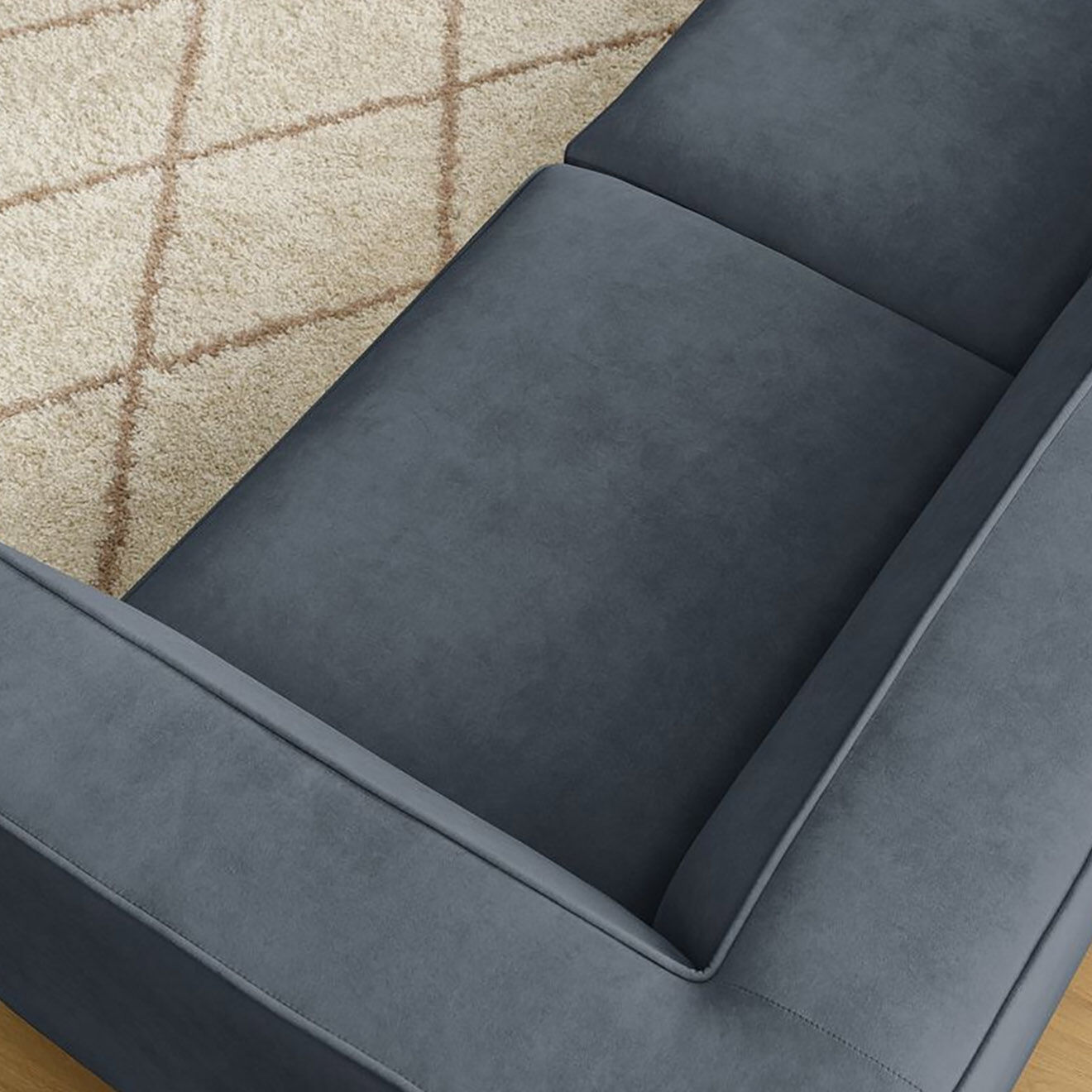 Bobochic Canapé droit fixe 3 places en Velours Molière gris foncé - 233x99x71 cm