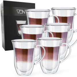 Dubbelwandige Koffieglazen Theeglazen met oor - 300 ML koffietassen - Set Van 6 Handgeblazen Cappuccino Latte Macchiato Glazen - VDN