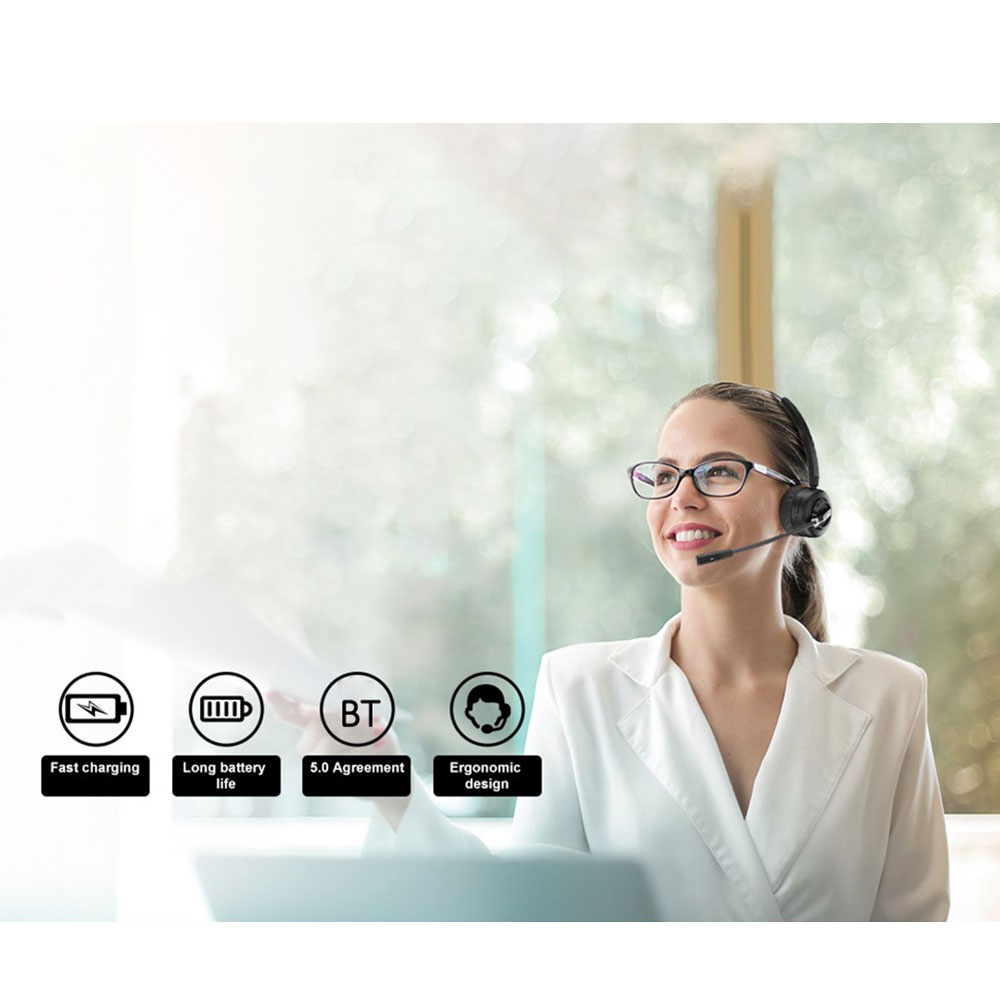 Bluetooth 5.0 Wireless Single On-Ear Kopfhörer Noice Cancelling Headset mit Dokingstation - Schwarz