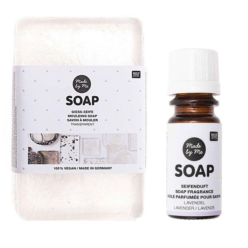 Savon à mouler transparent 100% vegan 250 g + huile parfumée lavande