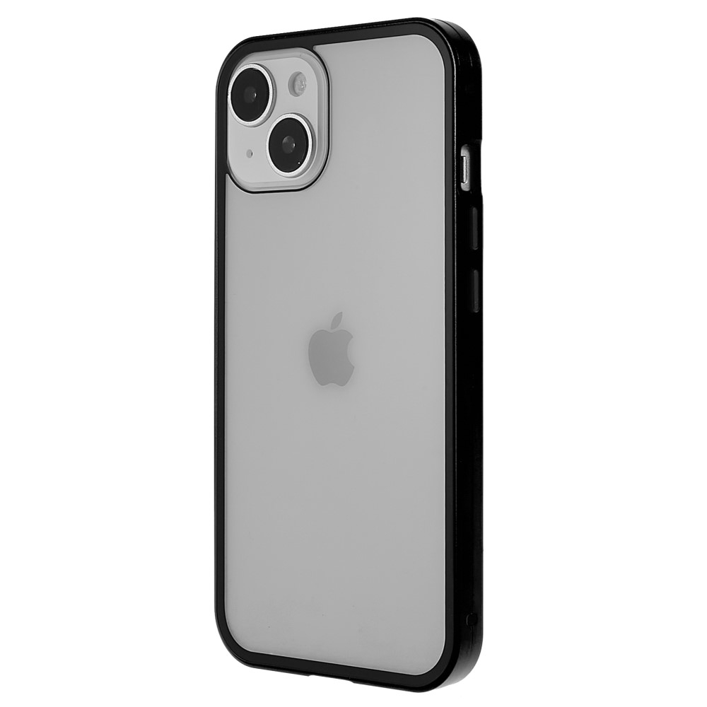 iPhone 14 Magnetische Alu Schutzhülle mit Panzer Glas Backcover   Displayschutz (Magnet-Technologie) - Schwarz