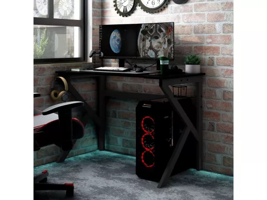 Bureau de jeu avec pieds en forme de K Noir 90x60x75 cm