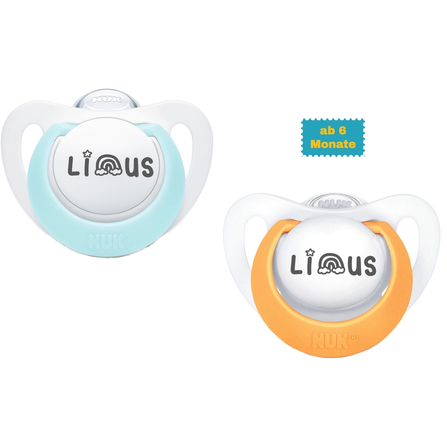 Schnullireich Schnuller mit Namen  Namensschnuller NUK Genius Rainbow – 2er Set (Junge) Weiß
