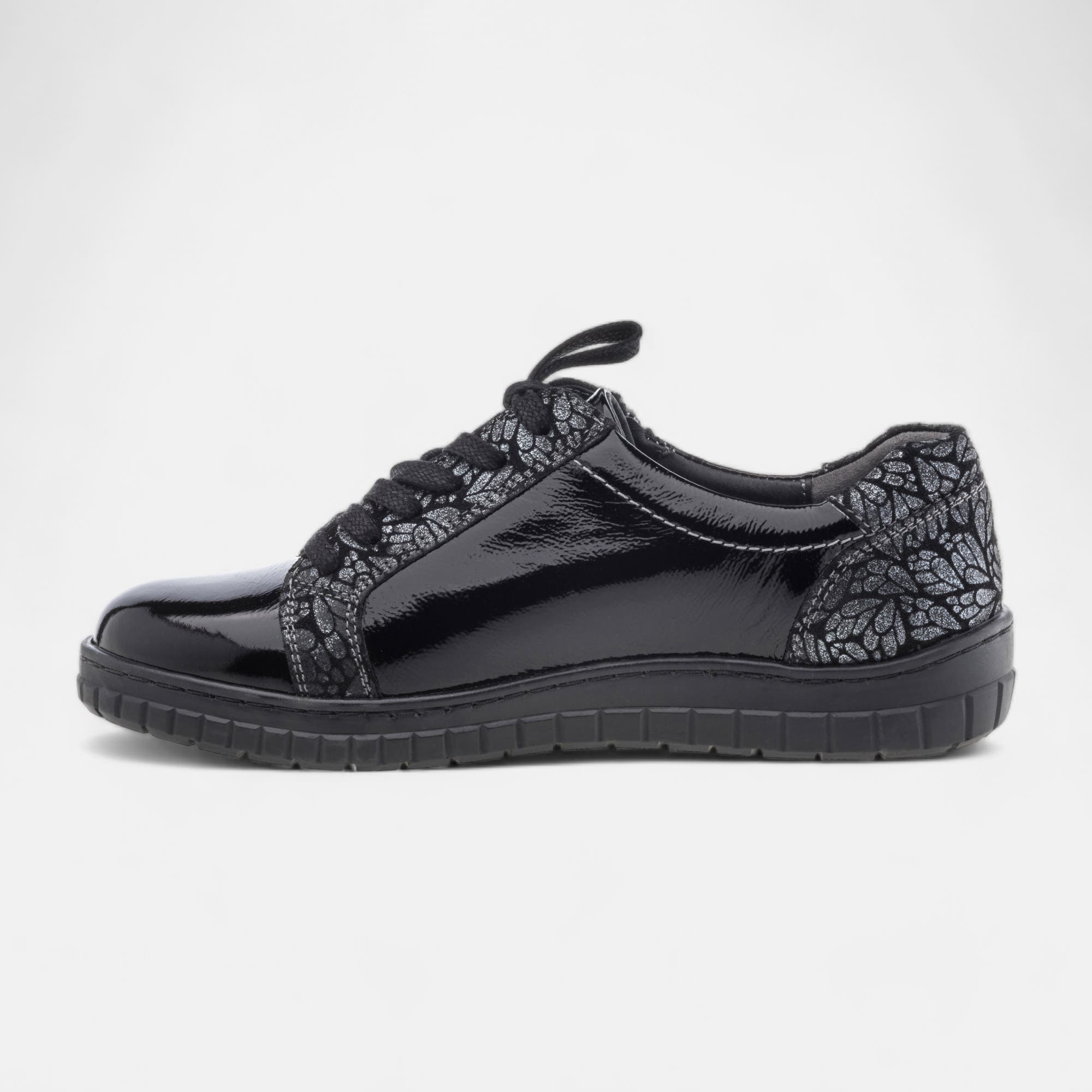 Derbies pieds sensibles Femme en cuir noir vernis