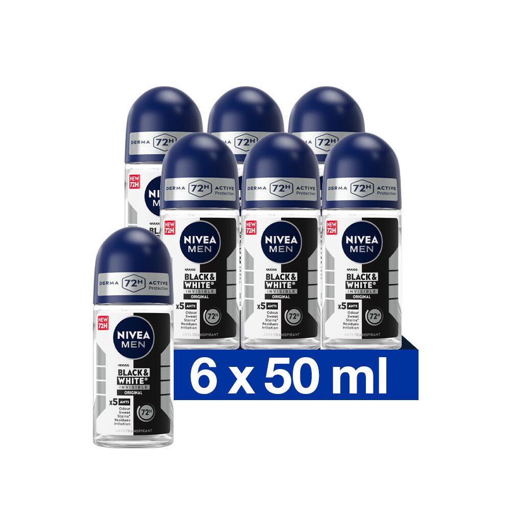 6x Nivea Men Deodorant Roller Invisible for Black & White50 ml