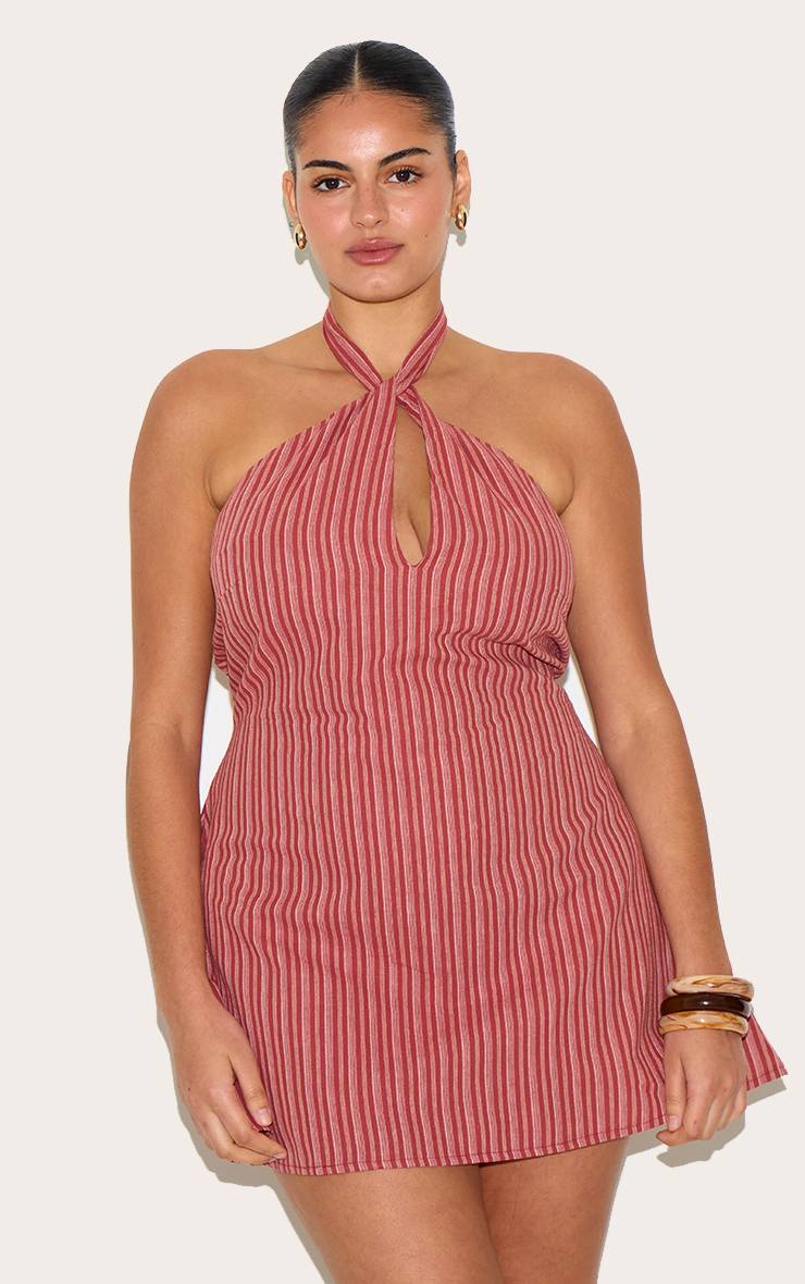 Robe Droite Grande Taille À Rayures Avec Col Licou