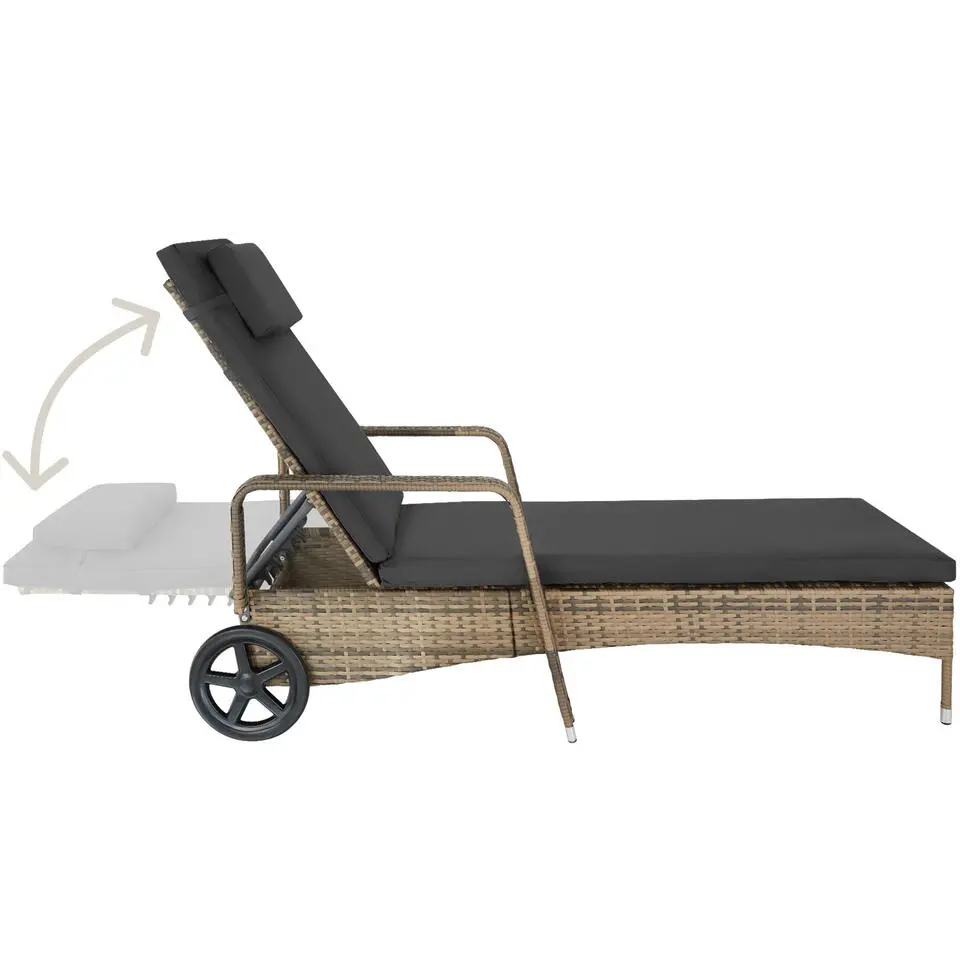 tectake Wicker ligbed met wielen, Natuur/donkergrijs