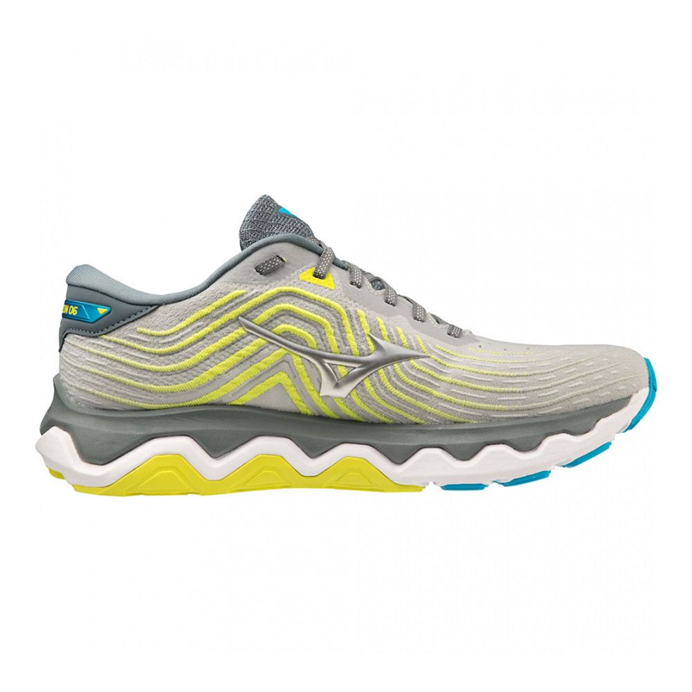 Mizuno WAVE HORIZON 6 - Chaussures running Homme pearl blue/silver/bolt(neon)