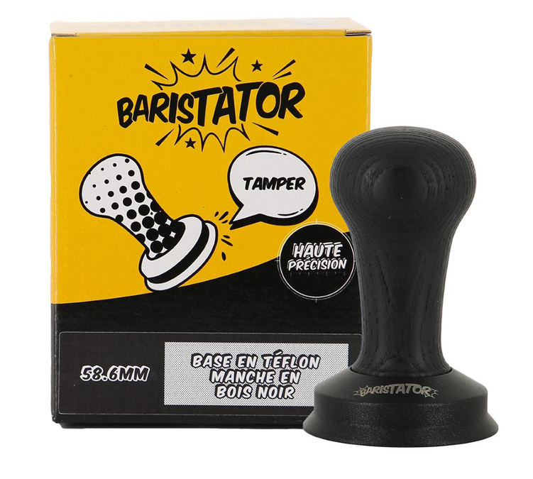 Tamper café BARISTATOR 58,6 mm base en Teflon et manche en bois noir