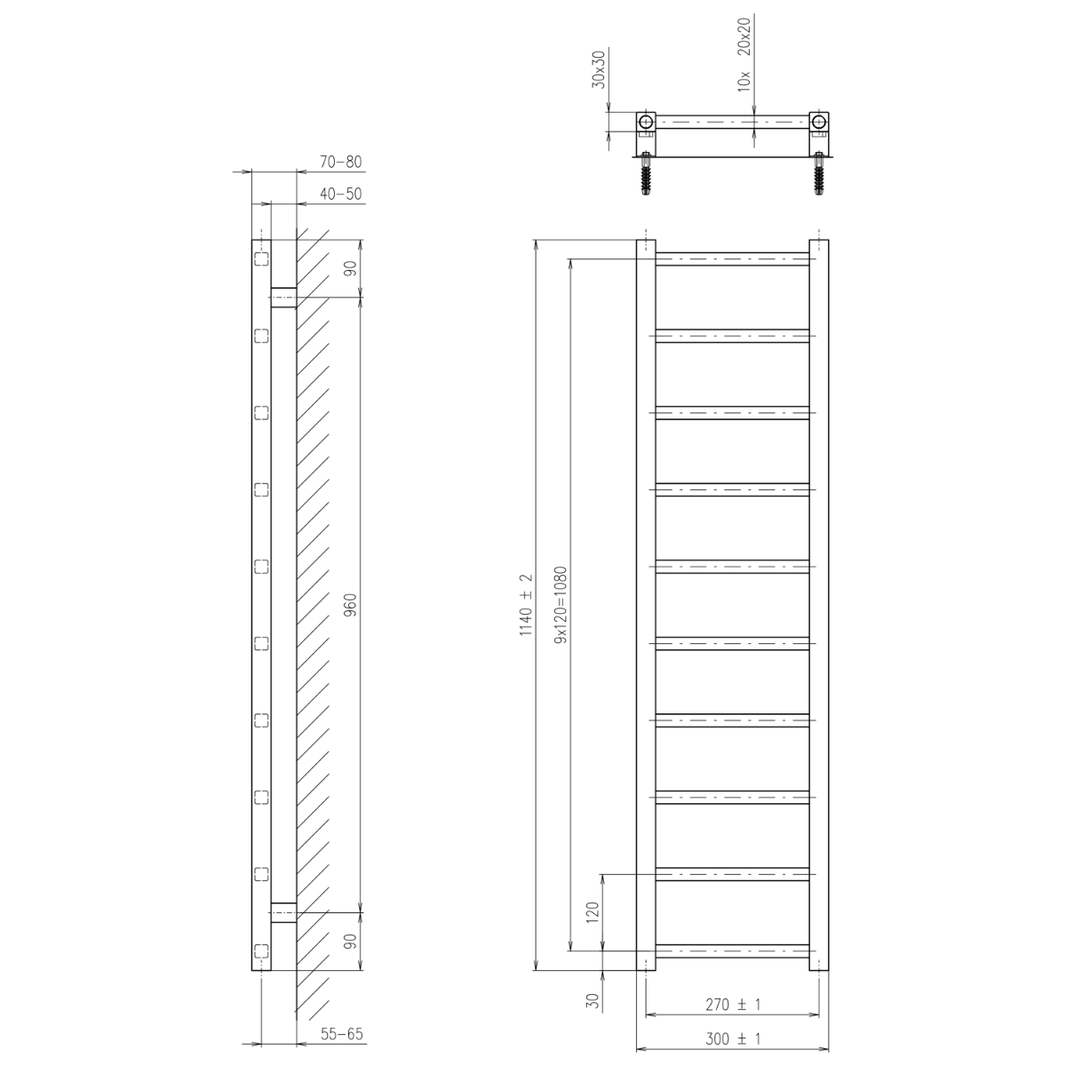 Sapho Metro Light radiator chroom 30x114cm 200W