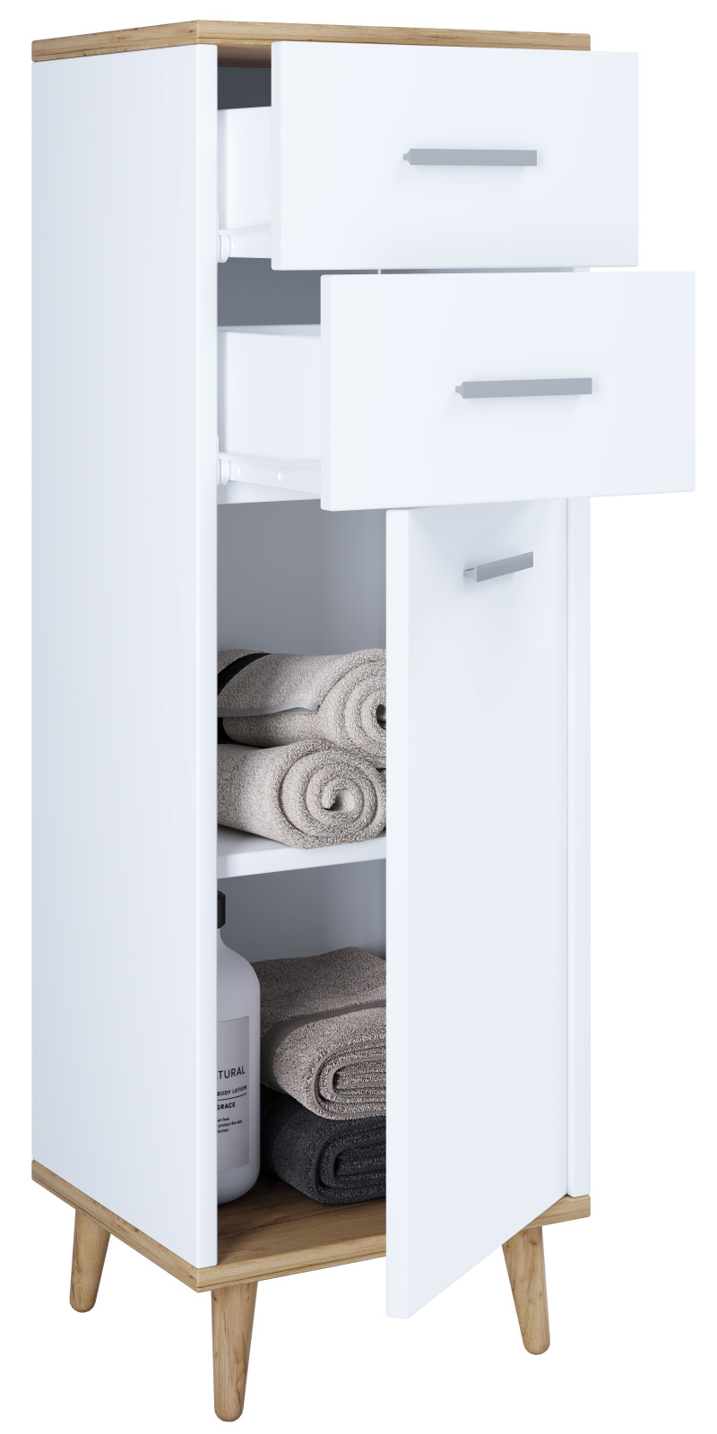 Kommode LINDAS - weiß - Honig Eiche - 32 cm breit