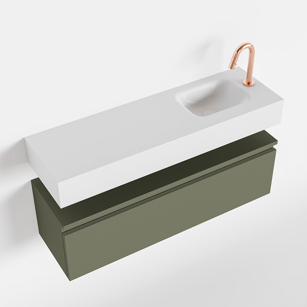 Mondiaz Andor toiletmeubel 100cm army met witte wastafel rechts met kraangat