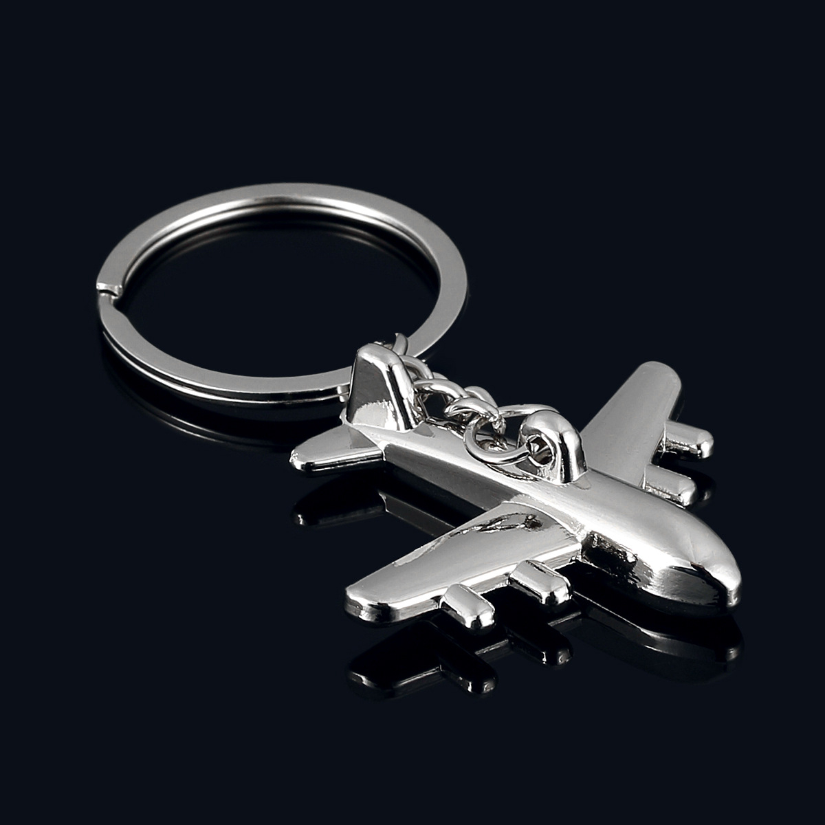 Metall 3D Flugzeug Schlüsselanhänger Handtaschen Accessoire mit Spaltring - Silber