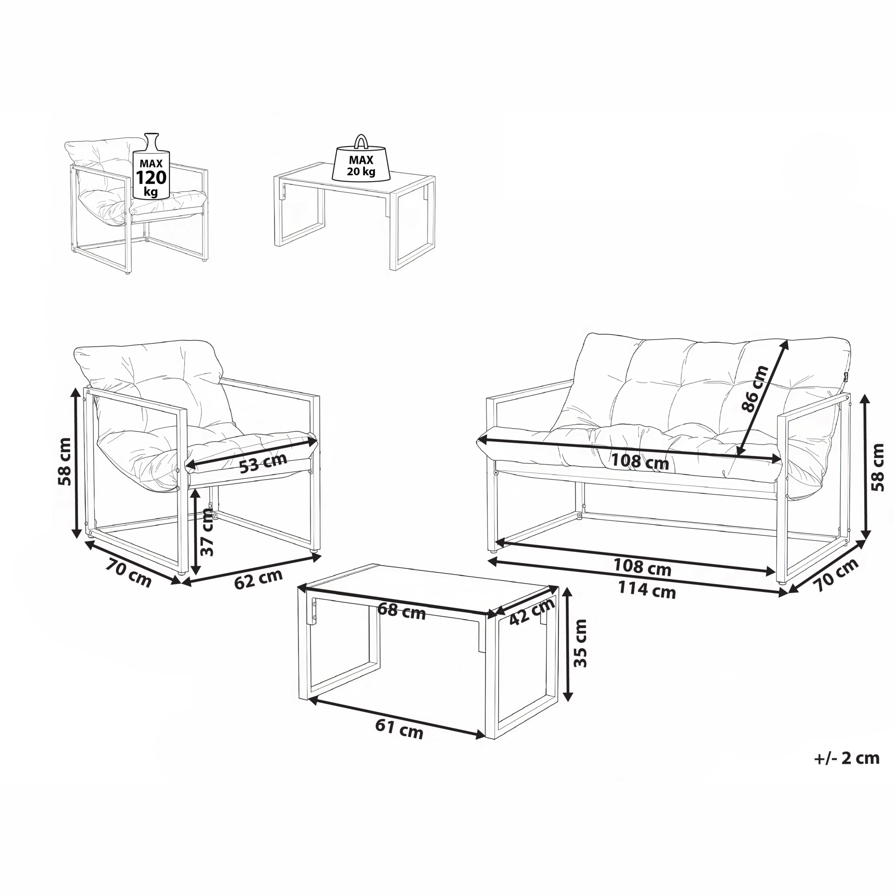 Beliani - GARDA - Loungeset - Blauw|Wit - Staal