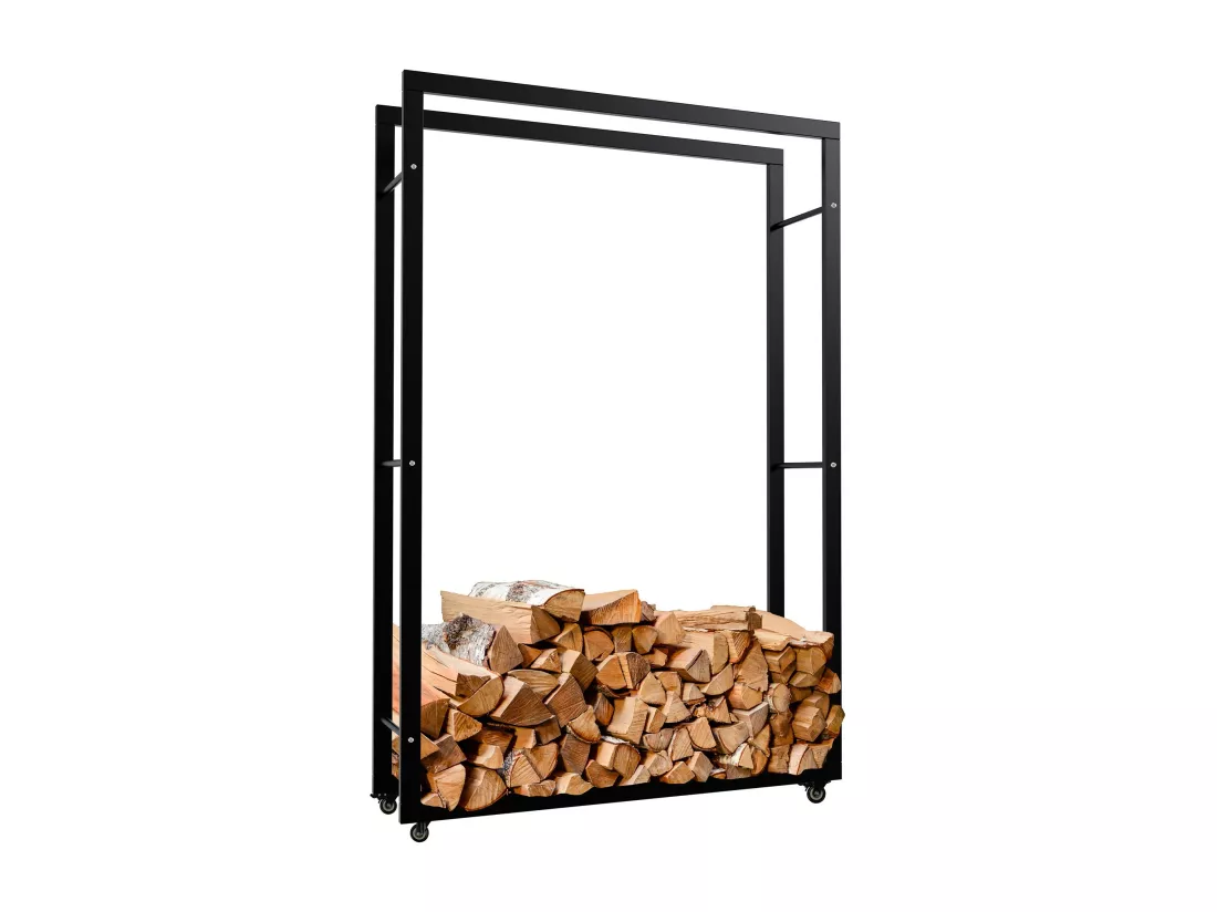 Etagère bois de cheminée - Métal - 25x100x150 cm - Noir - Keri