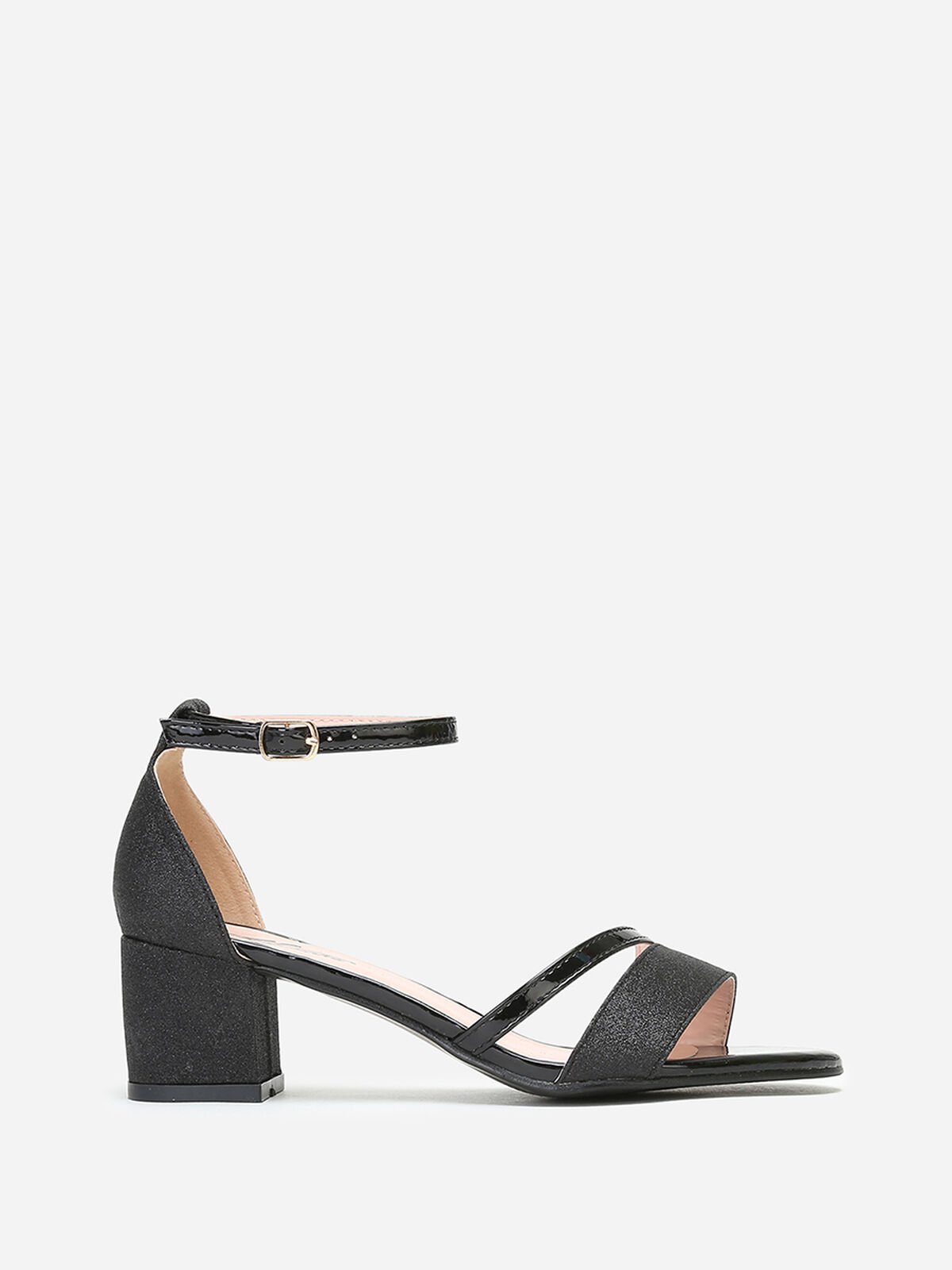 Sandales noires à brides vernies et pailletées Noir- Noir