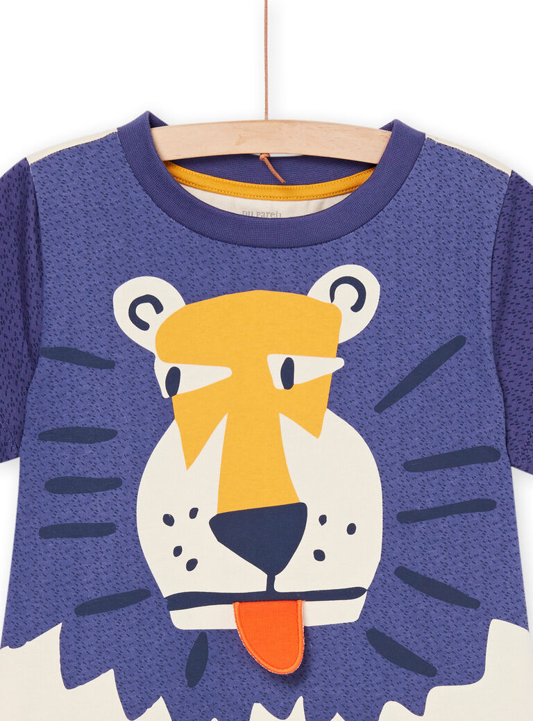 Pyjama gris clair, jaune et bleu à motif tête de lion