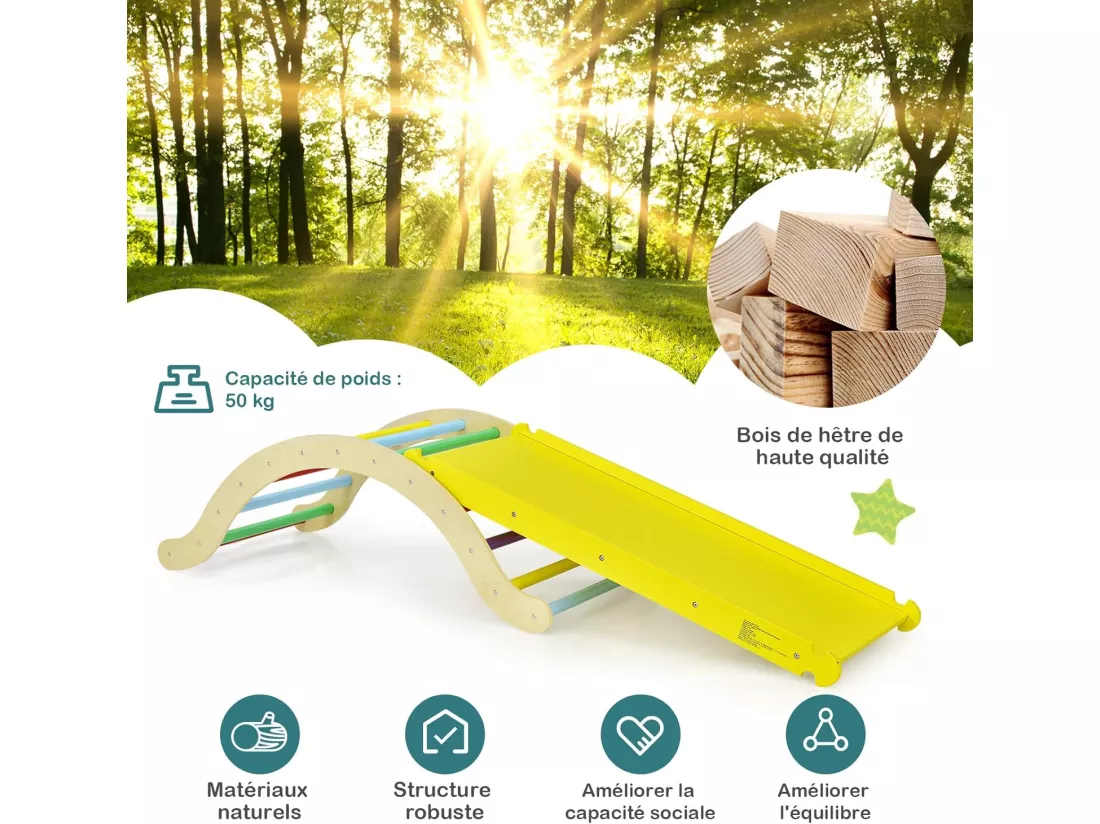 4 en 1 Triangle d'escalade Enfants avec Rampe Réversible &Réglable, Jouet d'arc d'escalade Moderne en Bois avec Coussin Doux pour Glisser Grimper, Charge 60KG pour Enfants de 1 Ans+