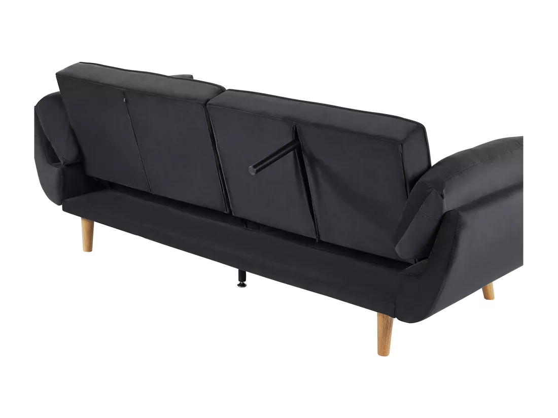 Canapé 3 places convertible en velours noir ASBY