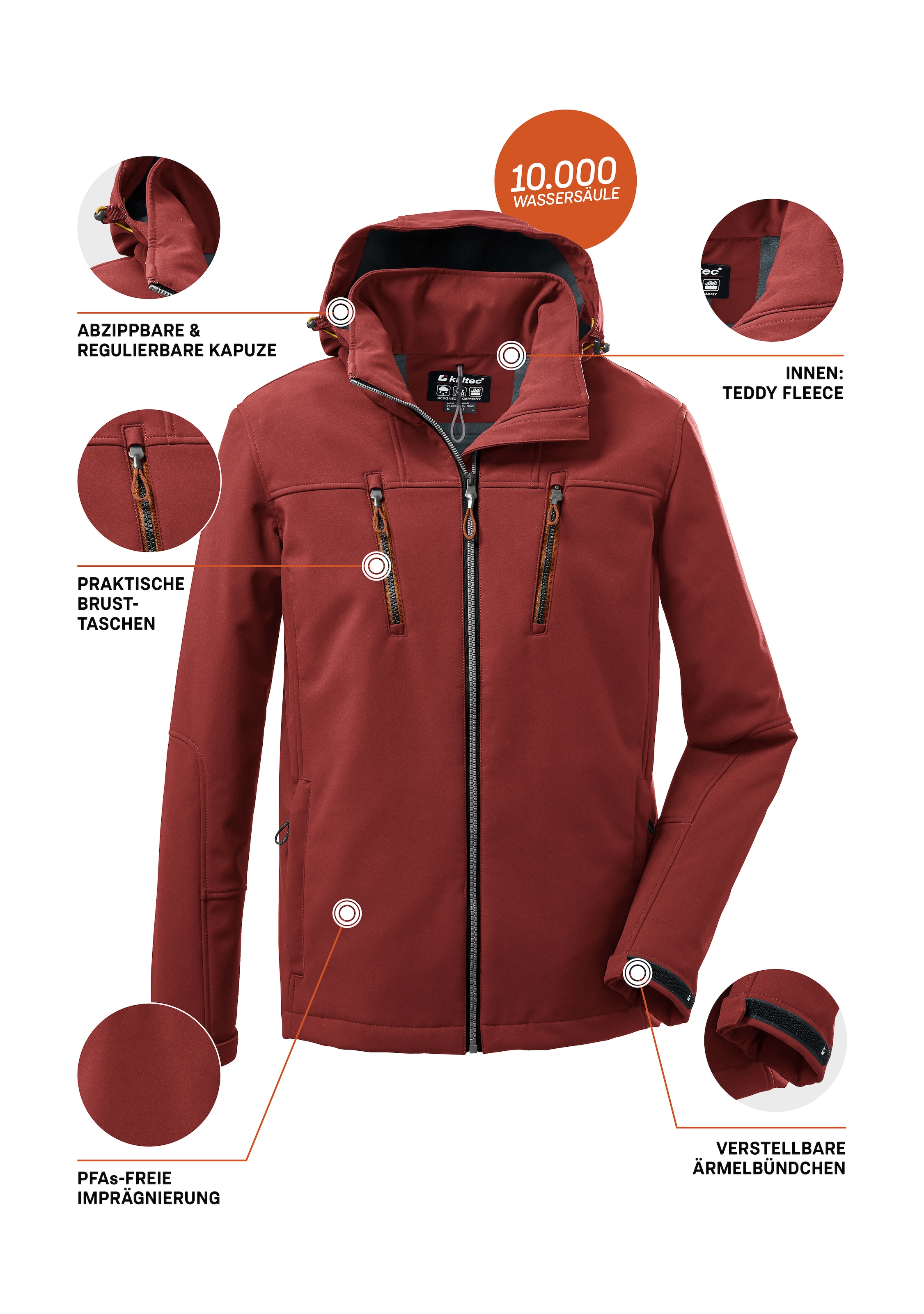 Killtec Softshelljacke »KOW 163 MN SFTSHLL JCKT« Wasserdichte Softshelljacke, abnehmbare Kapuze, Fleece-Futter