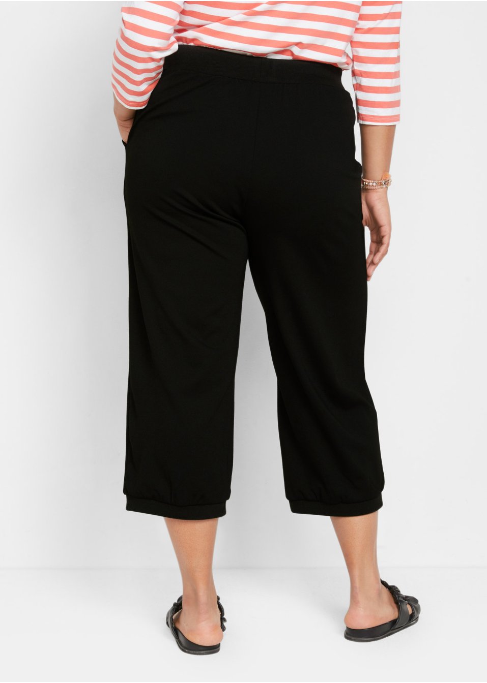 Pantalon large en Punto di Roma avec tour de taille confortable et bords-côtes à la base