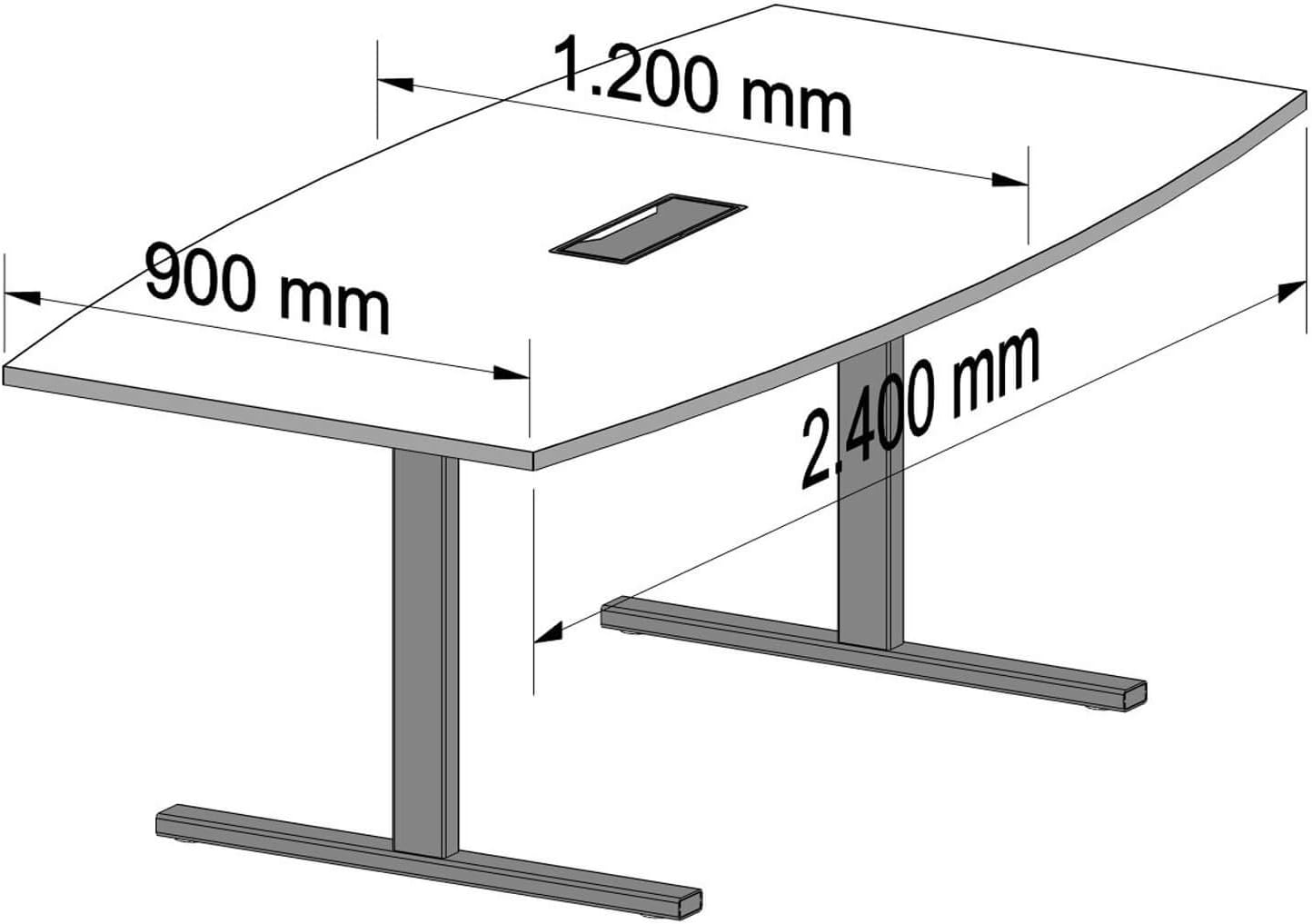 Weber Büro Easy Konferenztisch Bootsform 240x120 cm Weiß mit Elektrifizierung Besprechungstisch Tisch, Gestellfarbe:Weiß