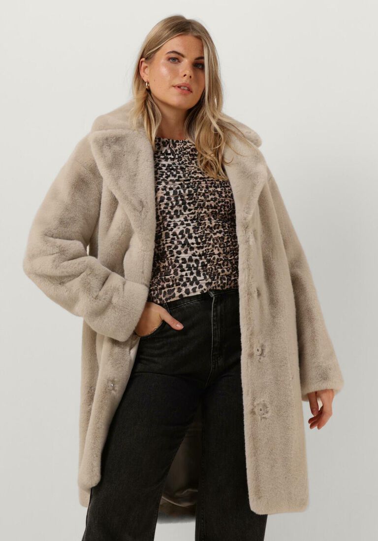 STAND STUDIO ecru stand studio faux fur jas camille cocoon coat