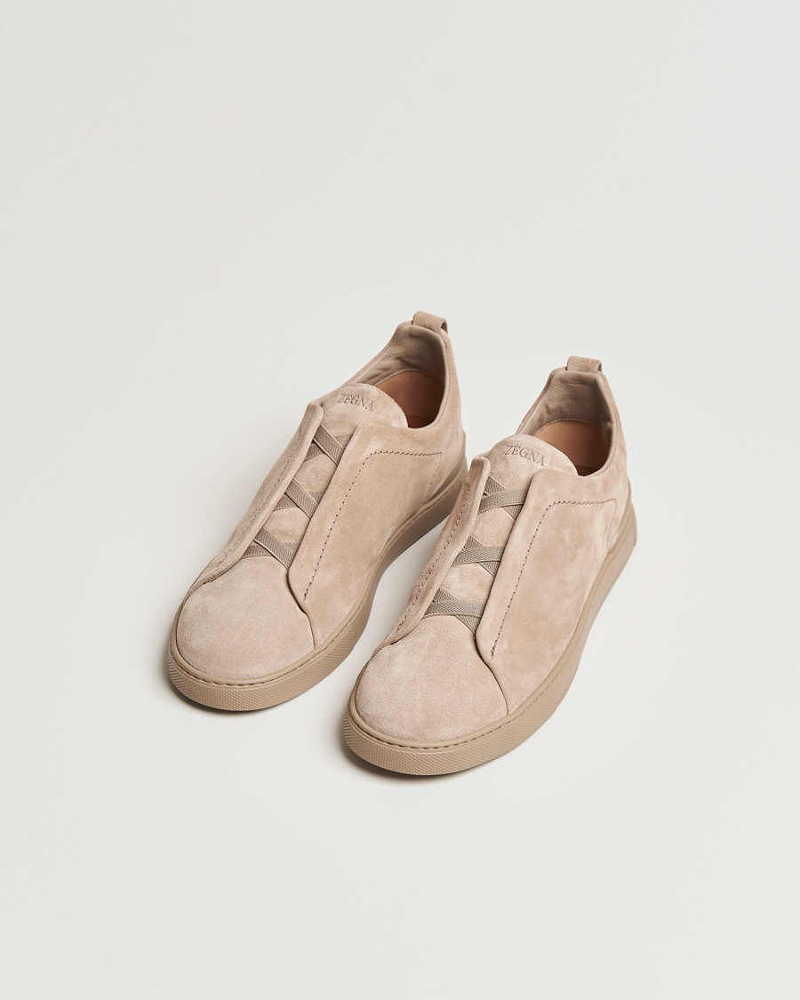 Zegna Triple Stitch Sneakers Full Beige Suede