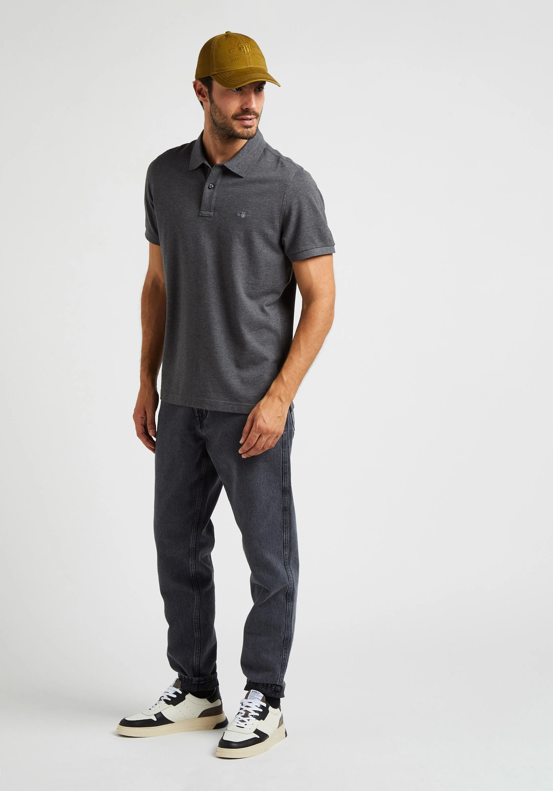 Polo col classique droit en coton| Gris
