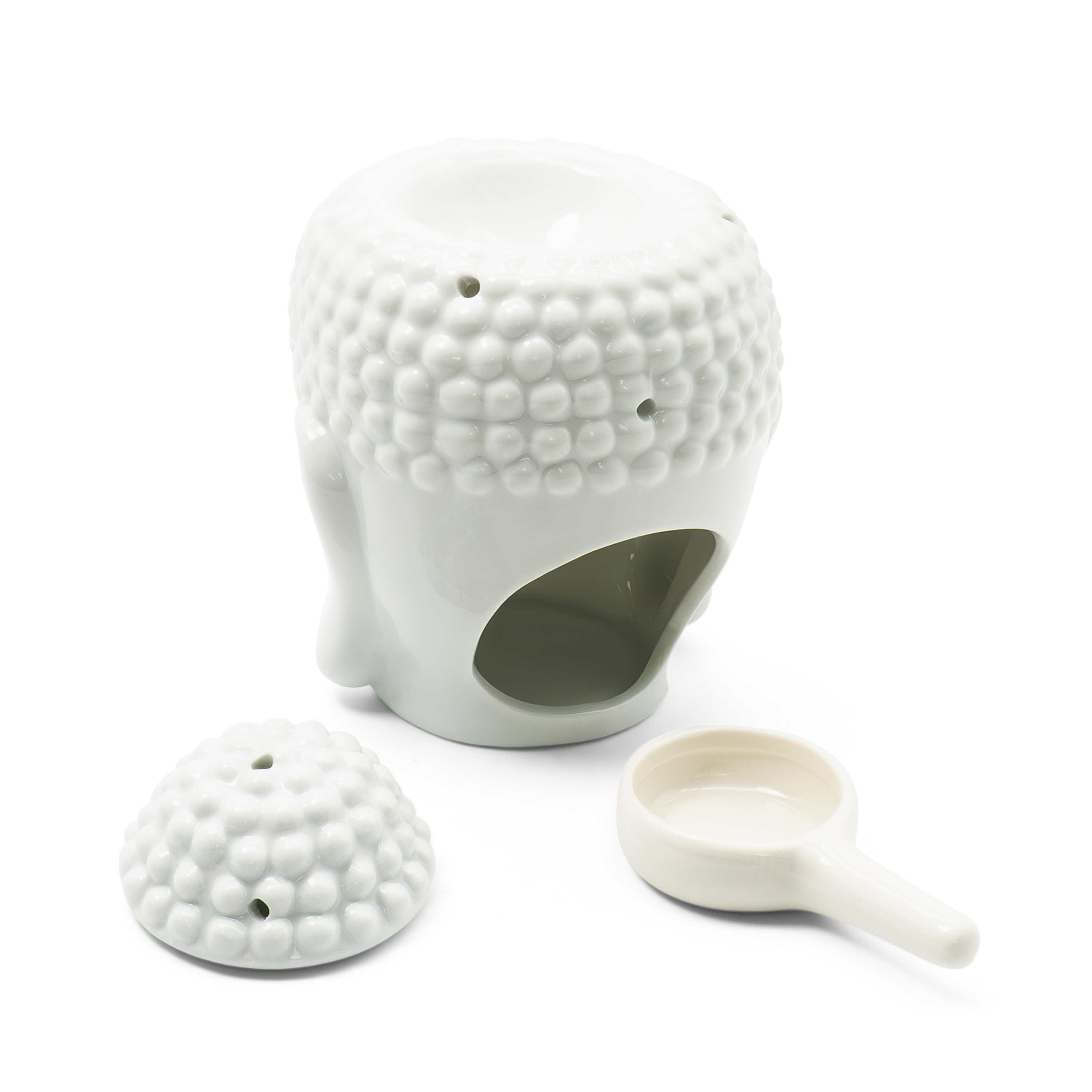 Keramik Aroma Duftlampe Buddha Home Deko Teelicht Halterung - Weiss