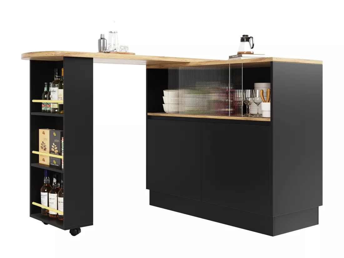 Buffet、Meuble de bar pivotant et escamotable en MDF - grand espace de rangement - style contemporain - Noir
