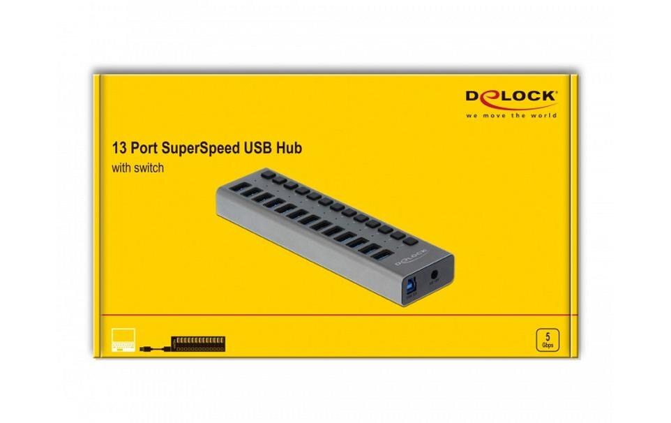 USB-Hub 63738 USB 3.0 - 13x Type-A13-Port-USB-3.0-Hub mit Metallgehäuse und einzeln aktivierbaren Anschlüssen