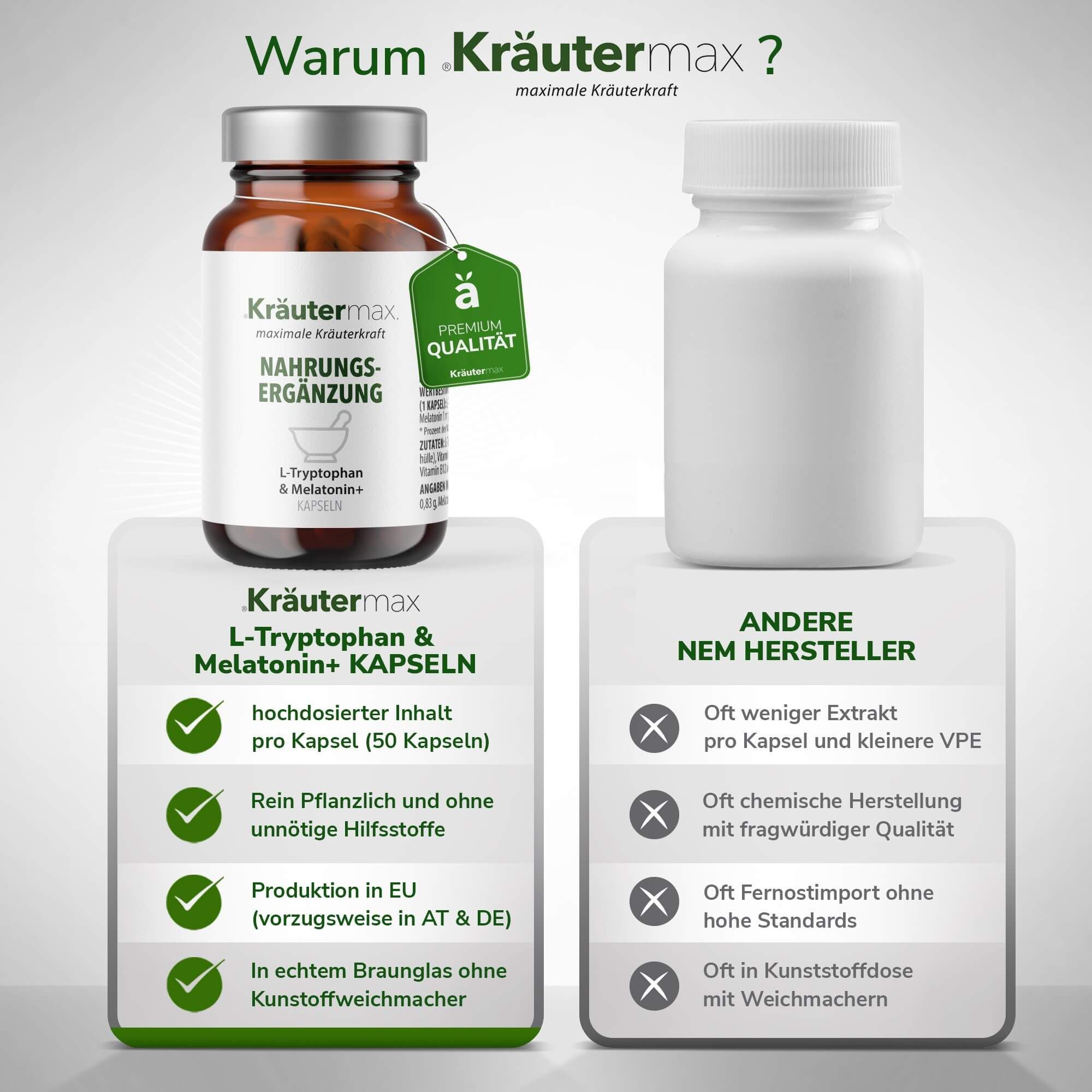 Kräutermax L-Tryptophan 500 mg und Melatonin 1 mg plus B6, B12 Kapseln