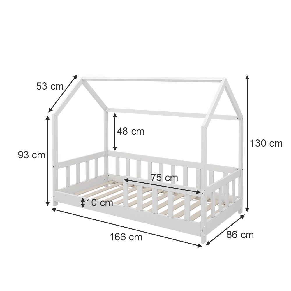 VitaliSpa Kinderbett Bettenhaus Einzelbett Michelle Weiß 160 x 80 cm modern Kinderzimmer Bett Lattenrost Rausfallschutz