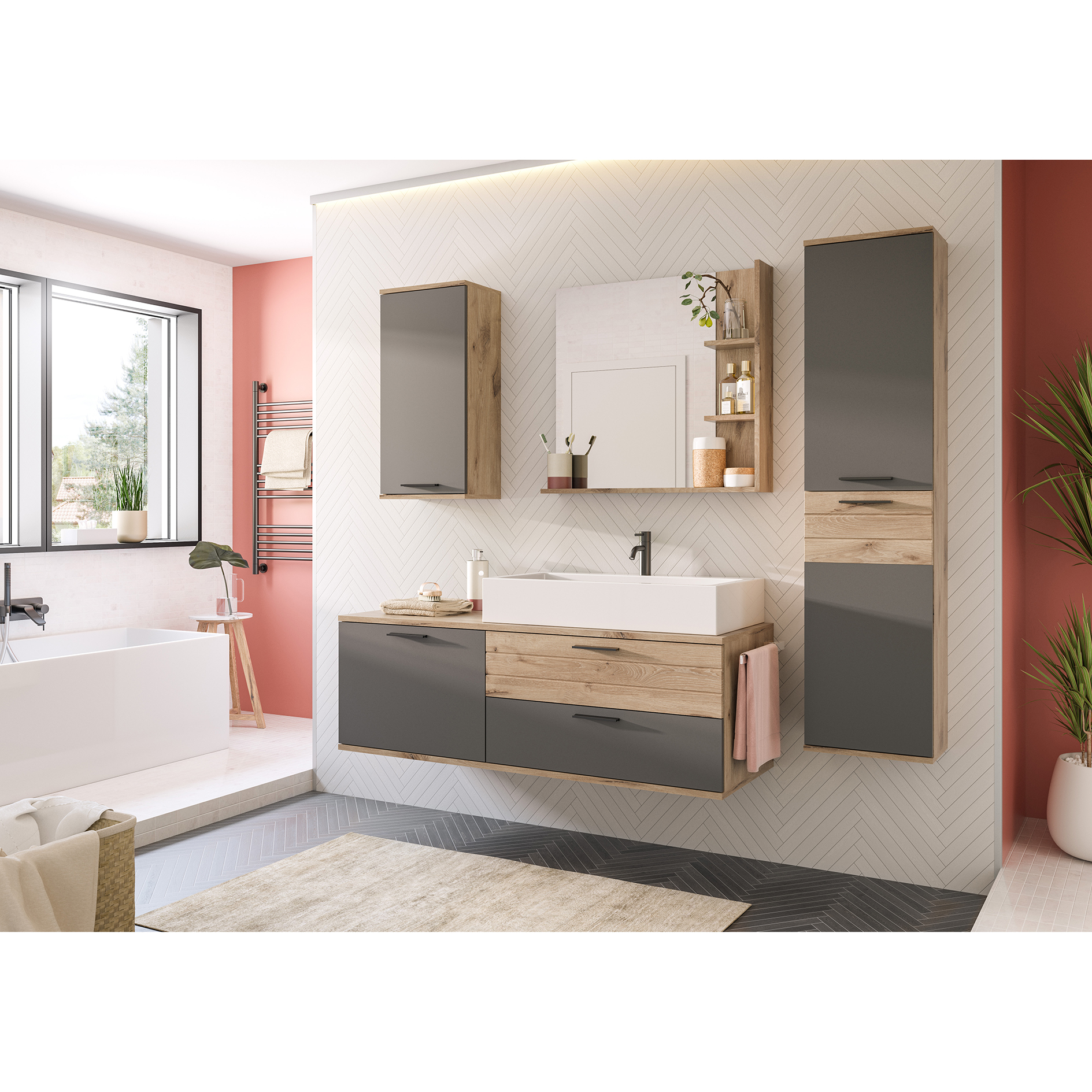 Hängeschrank MASON - Nox Oak - Basalt grau - 37 cm