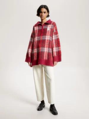 Suéter TH Monogram Tartan Check com meio zíper